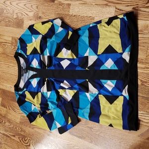 (M) Style & Co. Geometric Print Colorful Tunic Style Long Top Notch Neck